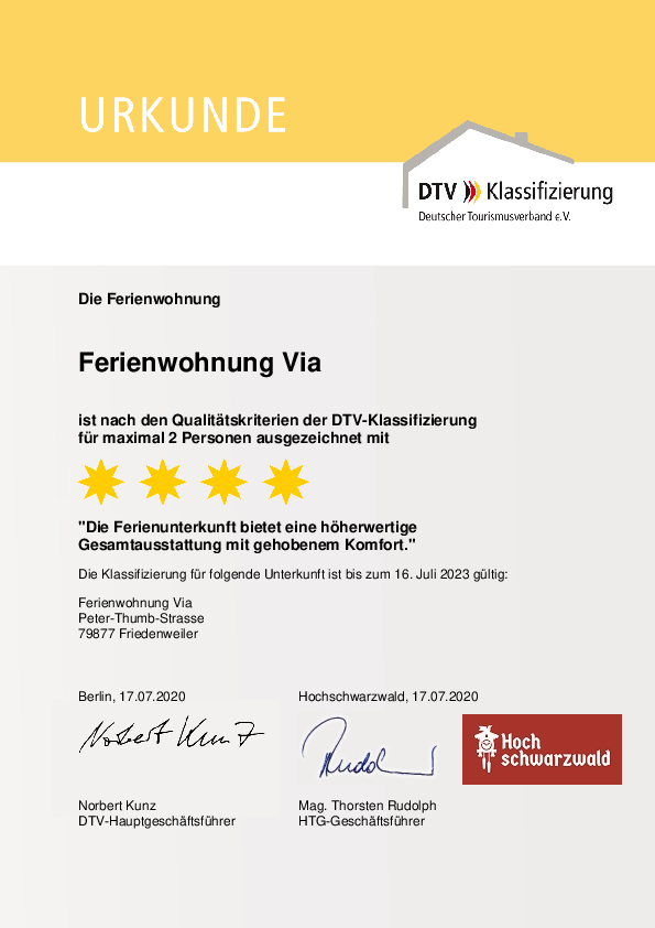 Urkunde Ferienwohnung Via Bild